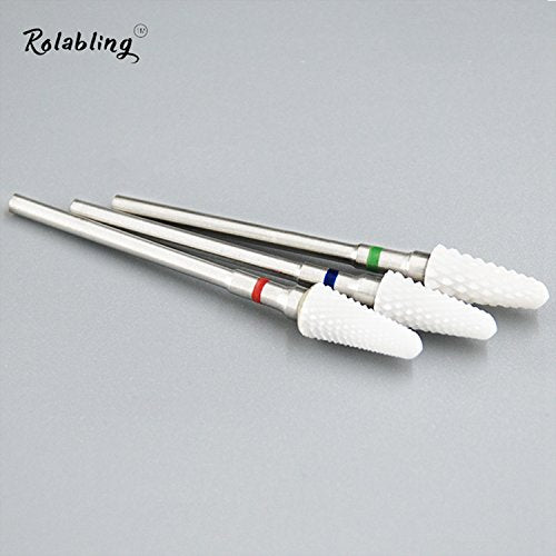 Rolabling Ceramic Nail Drill Bit Flame White Fine Grit for Electric File