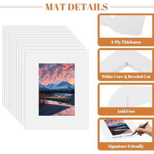 Cecliy 20 Pack Picture Frame Mats, 5x7 Matted to 4x5, Acid-Free White