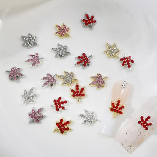 Fall Maple Leaf 3D Nail Charms Crystal Rhinestones 20 Pcs