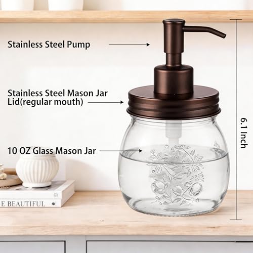Amolliar Mason Jar Liquid Soap Dispenser - 10oz Glass Pump - Bronze