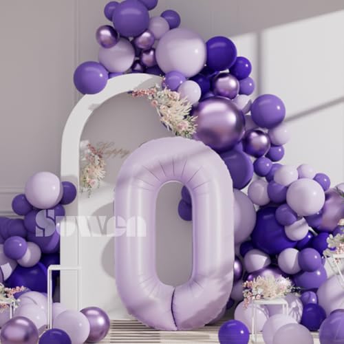 SUWEN 40 Inch Lavender Number 0 Balloon - Jumbo Foil Decor