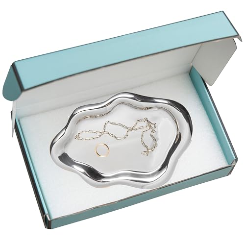 Lynagert Silver Cloud Ceramic Jewelry Trinket Dish for Rings & Earrings
