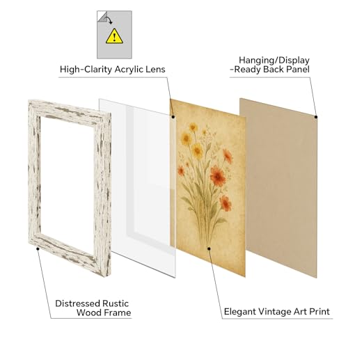8x10 Rustic Farmhouse Picture Frame - Distressed White, MDF