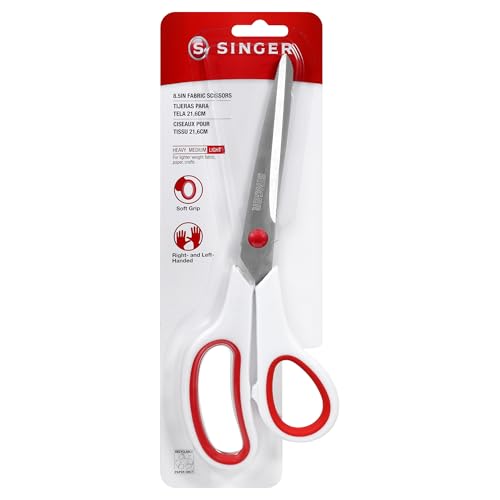 SINGER 8.5-Inch Fabric Scissors with Comfort Grip - Red & White