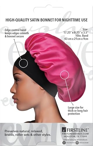 Evolve Satin Wide Edge Bonnet Fuchsia Large Fit for Thick Hair