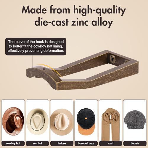 Bronze Cowboy Hat Hooks - 5 Pcs Metal Wall Rack for Hats