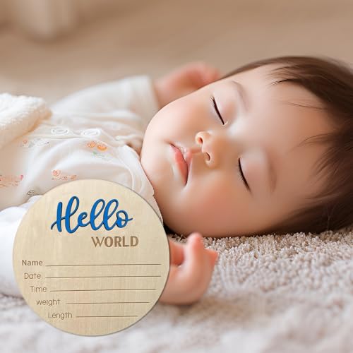 Hello World Wooden Baby Announcement Sign - 5.9 Inch Keepsake
