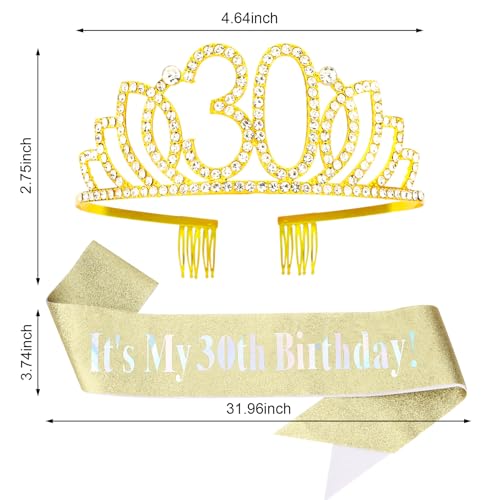 CURASA 30th Birthday Crown and Gold Sash Set for Women Party