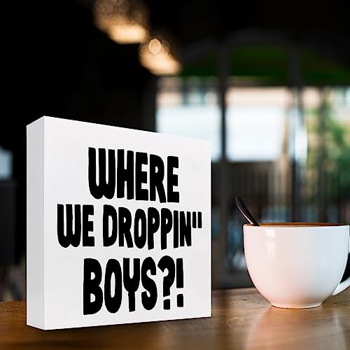 Where We Dropping Boys Gaming Wood Block Sign – Desk & Game Room Decor