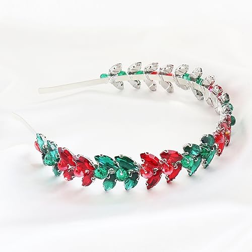 Brihasory Christmas Rhinestone Bridal Headband Red Green Hair Vine