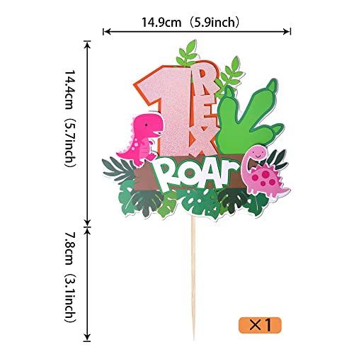 Dinosaur 1st Birthday Cake Topper - Pink T-Rex Decoration