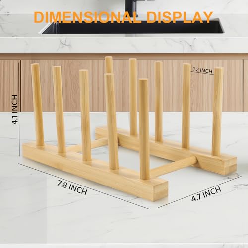 2-Pack Bamboo Kitchen Organizer Rack for Plates, Pots, Lids & Cutting Boards