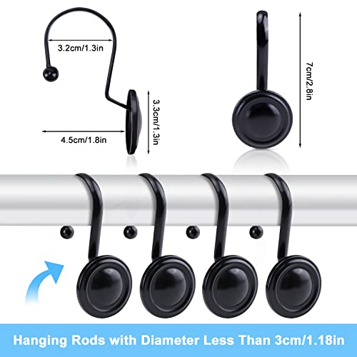 12-Piece Rust-Proof Metal Shower Curtain Hooks - Black Zinc Alloy S-Hooks