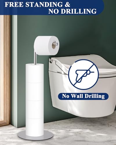 Chrome Free Standing Toilet Paper Holder Stand for 5 Rolls