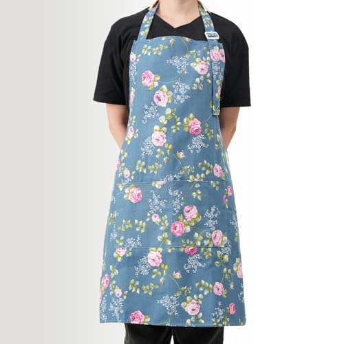 DILLMAN Floral Cotton Linen Apron for Women with Pockets