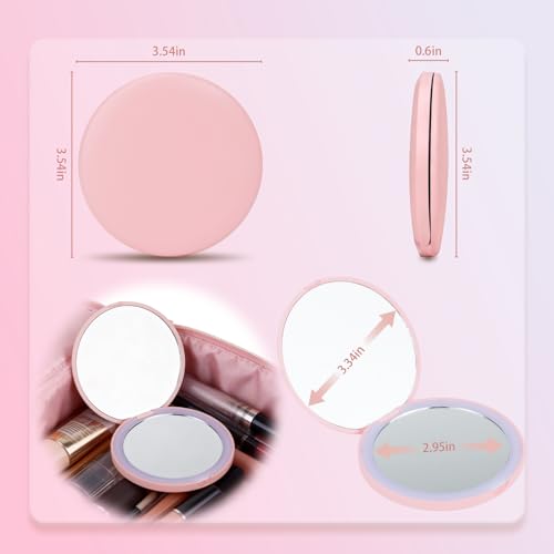 LED Rechargeable Compact Vanity Mirror - 1X/5X Magnification, Pink