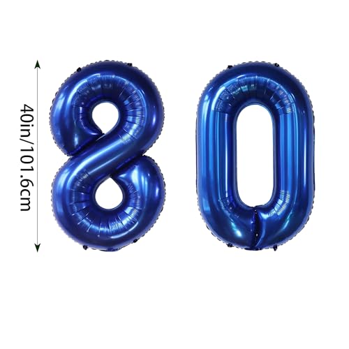 40 Inch Navy Blue Number 80 Foil Balloon for 80th Birthday Party