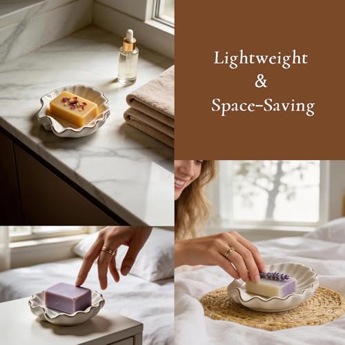 UULENNYM Shell Ceramic Soap Dish with Gold Trim - Coastal Bathroom Accessory
