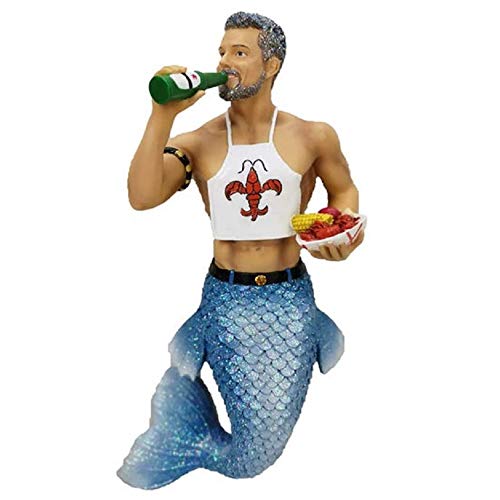 Whimsical Craw Daddy Merman Christmas Ornament - Hand Painted Resin Holiday Decoration, 6-7 Inches