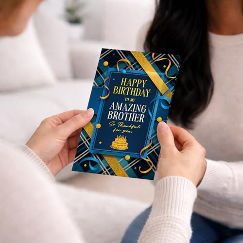 Blue Brother Birthday Card - Made in USA, Premium Thick Cardstock with Envelope