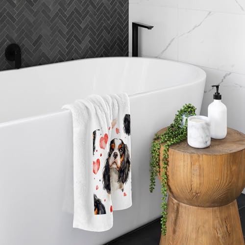 ALAZA Cotton Hand Towel Cute Cavalier King Charles Dog Heart Bathroom Decor