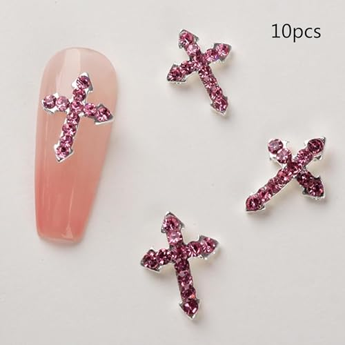 3D Alloy Cross Nail Gems 10-Pack Rhinestone Nail Art Decorations Supplies