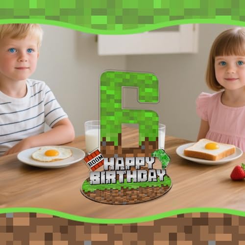 Pixel Miner Number 6 Acrylic Birthday Centerpiece Sign