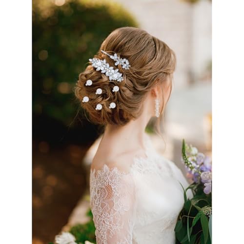 WHAVEL Rhinestone Hair Clips 12-Piece Pearl & Silver Barrettes for Women