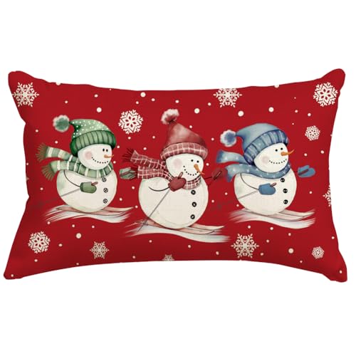 Christmas Snowman Pillow Cover 12x20 Red Lumbar Decor Holiday Home Accent - Variation of THIS listing