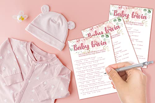 Floral Greenery Baby Shower Game Set - 30 Trivia Cards