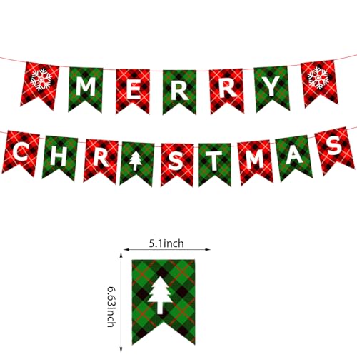Glittery Merry Christmas Banner Red and Green Hanging Garland Sign