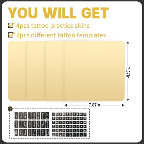 Padieoe 3mm Thick Tattoo Practice Skin Sheets with Templates - 4 Pack