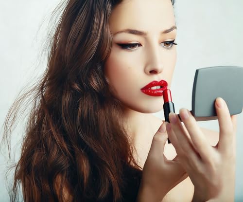 Cyan Compact Makeup Mirror with 2x Magnification for Purse and Travel