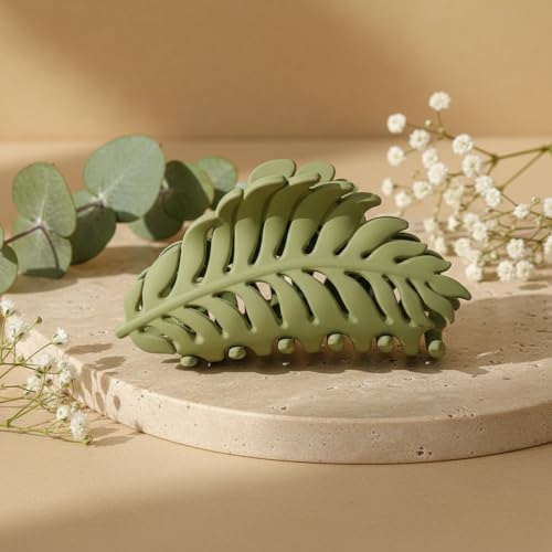 Green Leaf Hair Claw Clip Non-Slip Large Hair Clamp 3.5 Inch