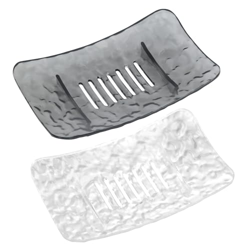 Self-Draining Soap Dish Set of 2 - Black & White Bathroom Holder