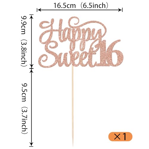 Rose Gold Sweet 16 Cake Topper - Cheers to 16 Years Decoration
