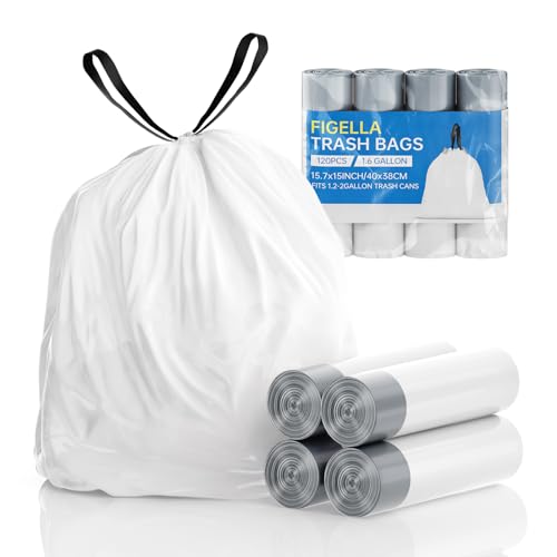 1.6 Gallon Mini Trash Bags - 120 Count Drawstring, Unscented