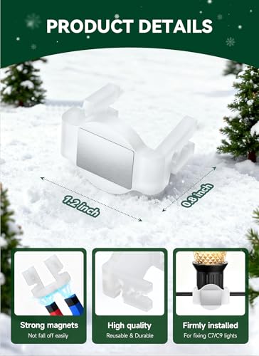 White Magnetic Christmas Light Clips - 50 Pack for C7 C9 String Lights