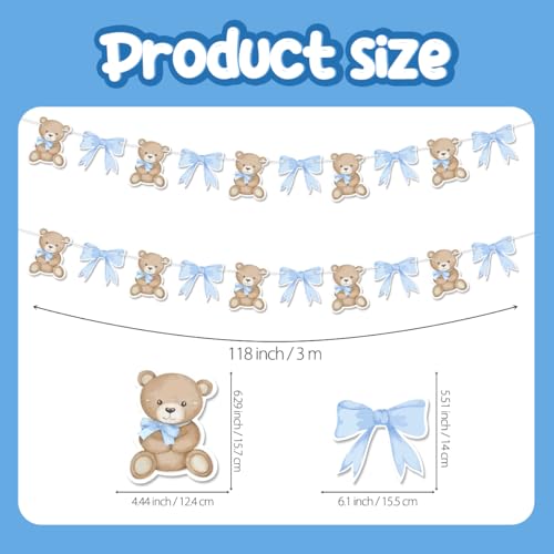 Blue We Can Bearly Wait Banner - 2Pcs Baby Shower Garland