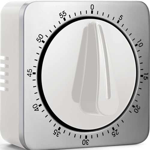 ALBAYRAK White Mechanical Kitchen Timer with Loud Alarm - Magnetic Stainless Steel Cooking Timer