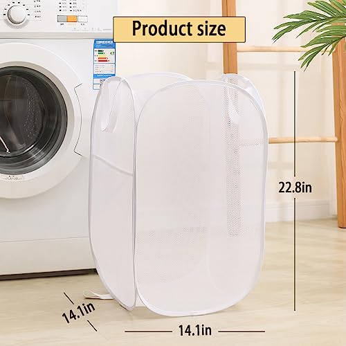 Collapsible Mesh Laundry Basket - 2 White Pop-Up Hampers for Easy Storage