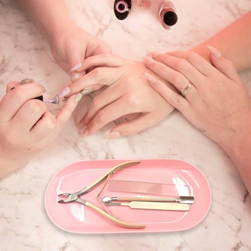 Pink Nail Tool Tray & Oval Manicure Display Dish for Cosmetics