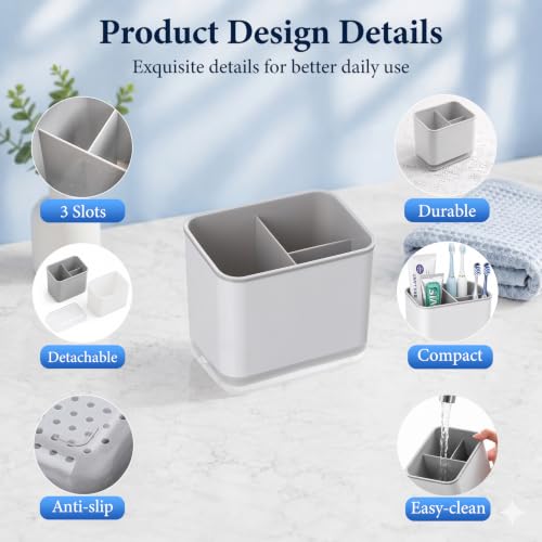 Compact 3-Slot Toothbrush Holder with Drainage for Bathroom