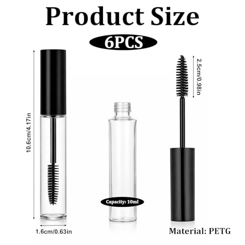 Eldraqth 6-Pack Empty Mascara Tubes with Wands 10ml Refillable Containers