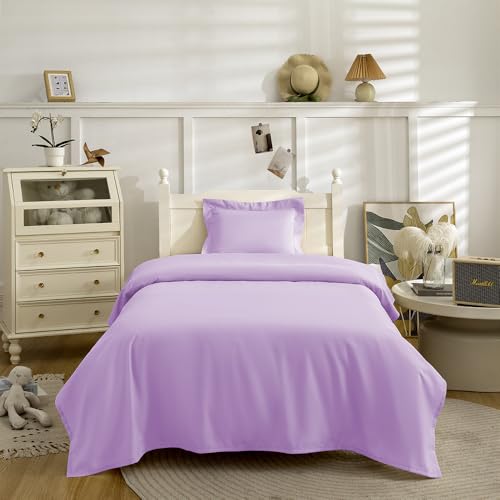 NookZuzu Purple Toddler Bed Sheet Set - Fitted & Flat Sheets with Pillow Sham