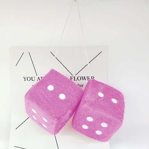 Pink Fuzzy Dice for Car Rearview Mirror - 3 Inch Plush Retro Hanging Decor