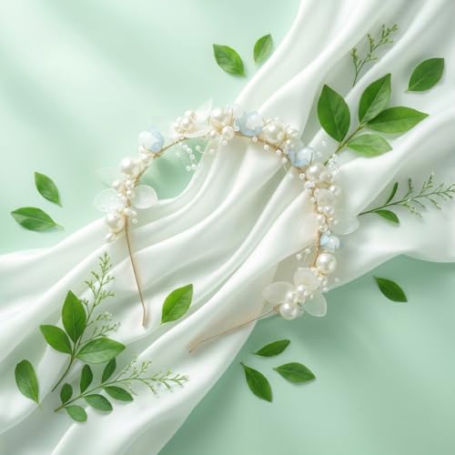 White Pearl Flower Headband for Women Wedding Bridal Hair Accessories