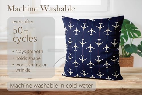 Navy Blue & White Airplanes Throw Pillow Cover - 18" x 18" (Pack of 1)