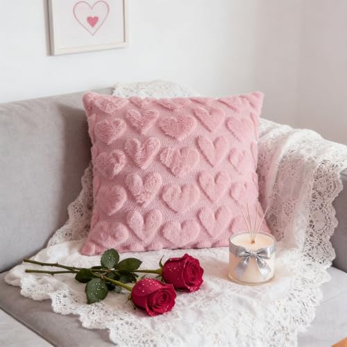 Pink Valentine's Day Pillow Covers 18x18 Set of 2 - Soft Plush Velvet