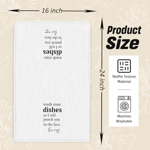 Funny Kitchen Dish Towels - 'Wash Dishes or I Will Punch You' 16x24 Inch